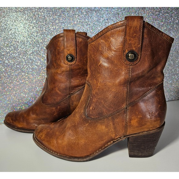 FRYE Women's Veronica Short Boots Brown Leather Western Ankle Booties Size 9.5B - Picture 2 of 8